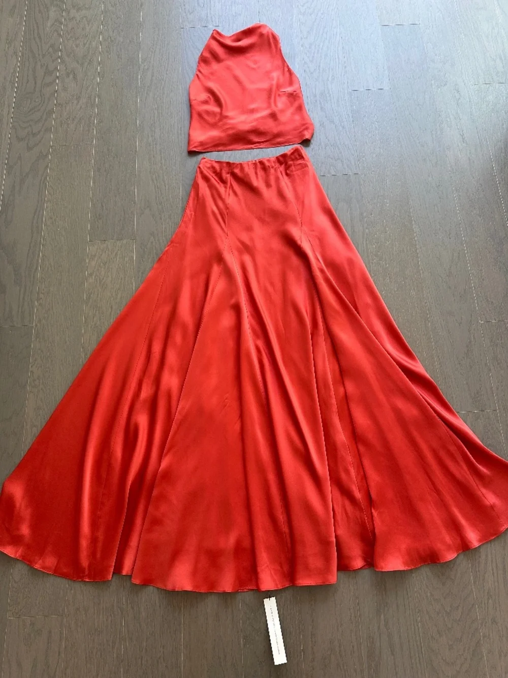 Reformation SERA Two Piece Silk Maxi Skirt Set Red Coral Orange Sz 0 - With Tags - Picture 2 of 12